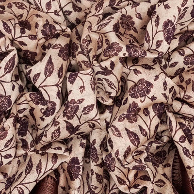 Burgundy Woven Chanderi Cotton Saree With Printed Floral Motifs