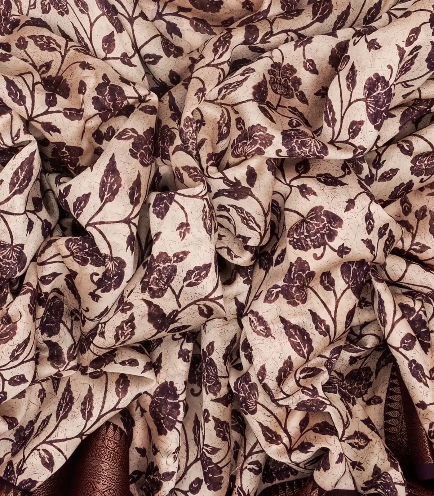 Burgundy Woven Chanderi Cotton Saree With Printed Floral Motifs