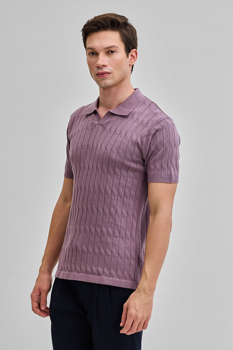 Mauve Knitted Polo T-Shirt