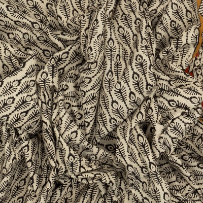 Taupe Woven Jaipur Cotton Saree With Black Printed Floral Motifs