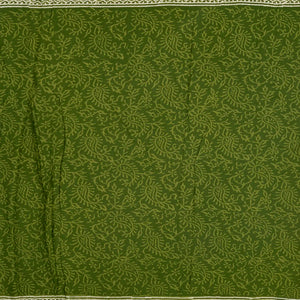 Leafy Green Woven Jaipur Cotton Saree Printed With White Floral Motifs