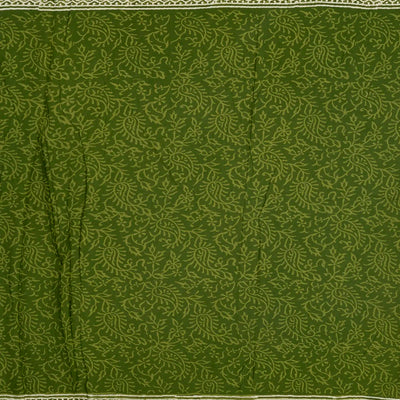 Leafy Green Woven Jaipur Cotton Saree Printed With White Floral Motifs