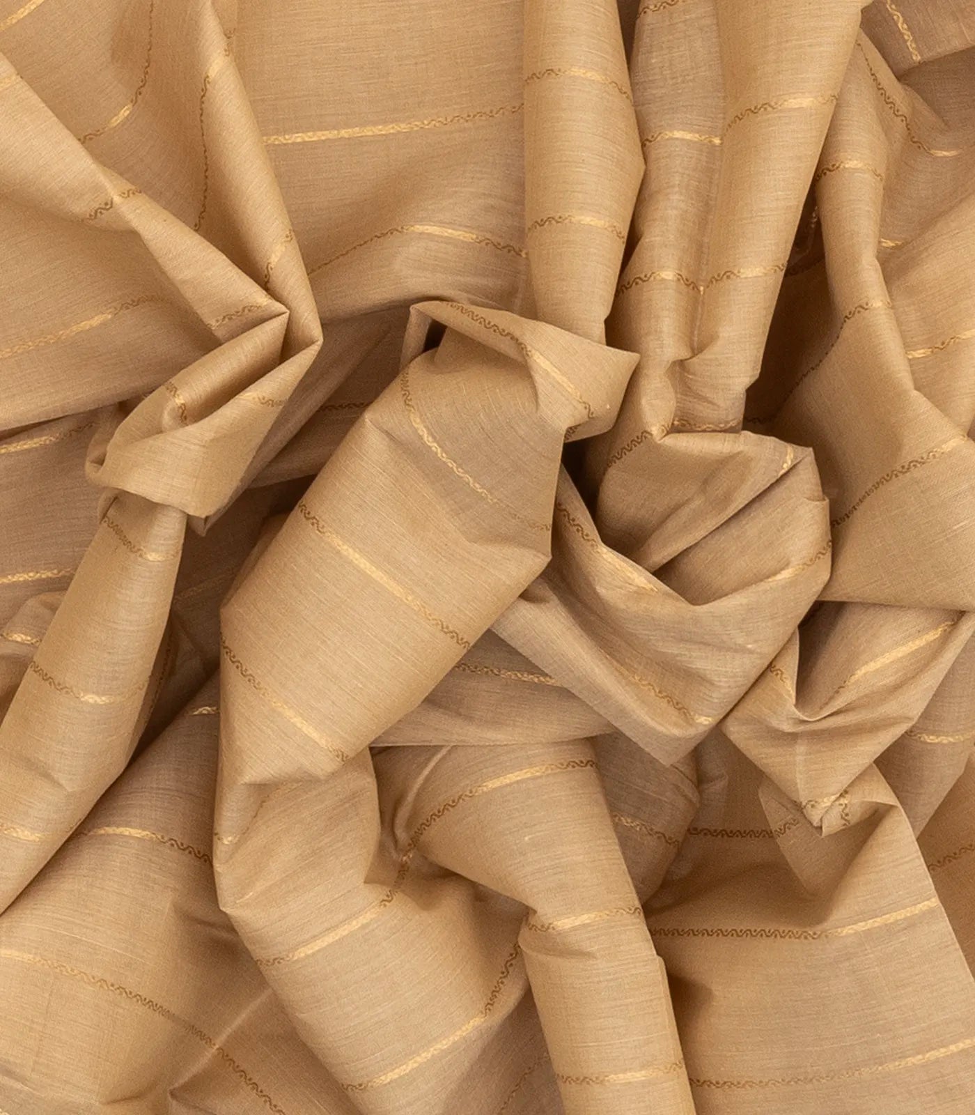 Taupe Handloom Kanchi Cotton Saree With Zari Stripes