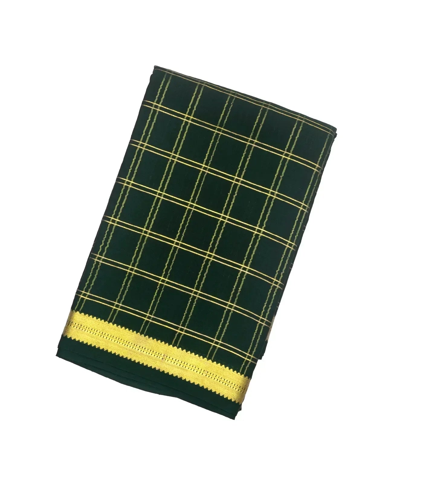 Bottle Green Mysore Crepe Silk Saree With Checks