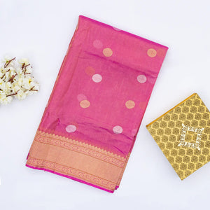 Peach Handwoven Banarasi Tissue Silk Saree With Chakaram Motifs