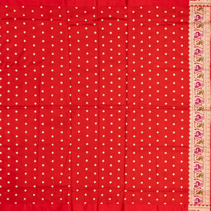 Navy Blue Handloom Banarasi Silk Saree With Peacock Buttas & Contrast Border