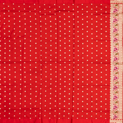 Navy Blue Handloom Banarasi Silk Saree With Peacock Buttas & Contrast Border