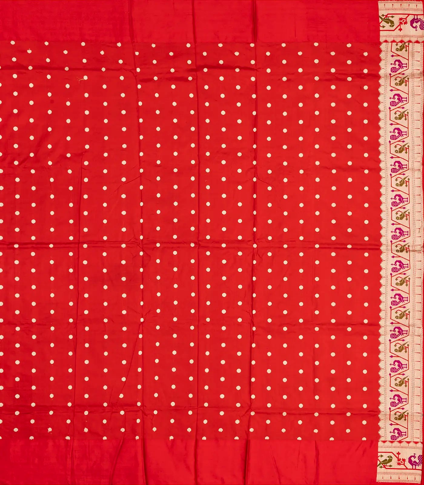 Navy Blue Handloom Banarasi Silk Saree With Peacock Buttas & Contrast Border