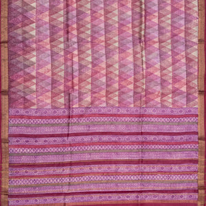 Lavender Tussar Silk Saree Is Printed With Triangle Motifs