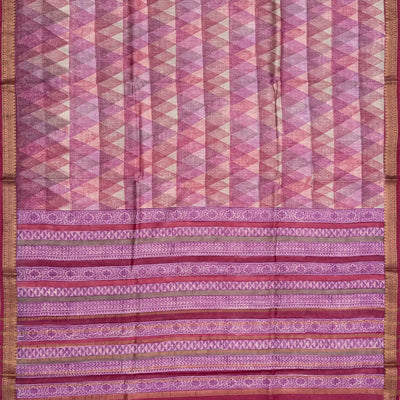Lavender Tussar Silk Saree Is Printed With Triangle Motifs