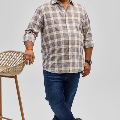 Light Grey Checks Linen Blend Shirt