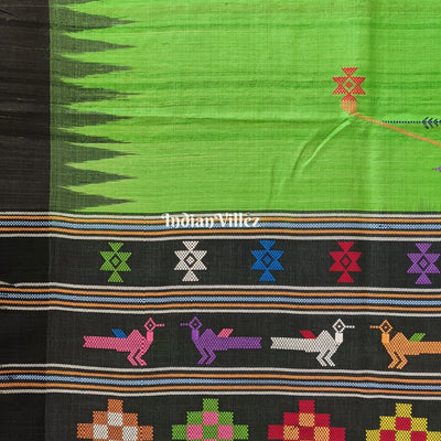 Parrot Green Ganjam Bomkai Theme Gopalpur Tussar Silk Saree