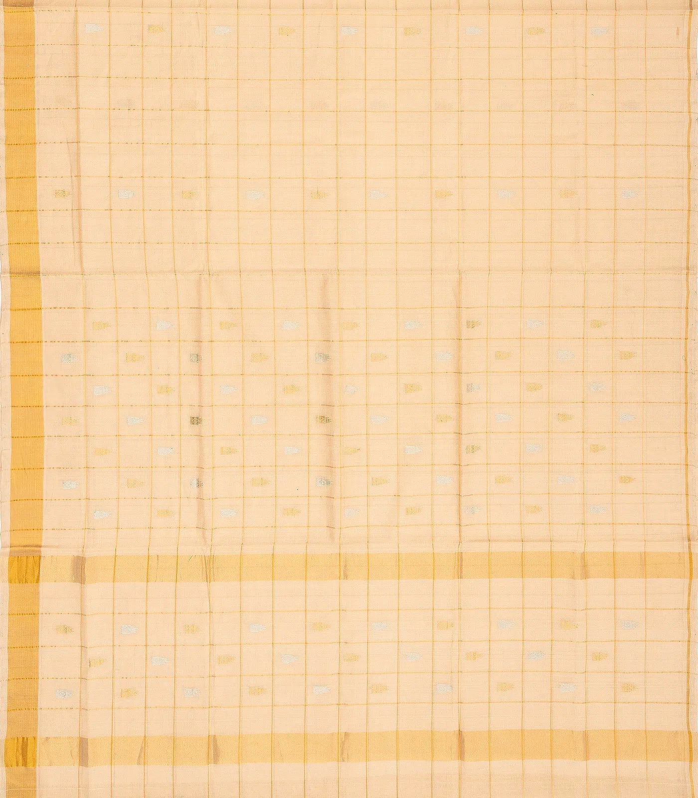 Cream Handloom Venkatagiri Cotton Saree With Checks & Buttas