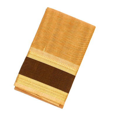 Peach Handloom Kanchi Cotton Saree With Tree Buttas & Brown Border