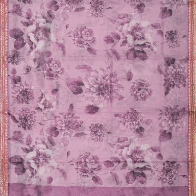 Lilac Woven Viscose Saree With Printed Floral Motifs