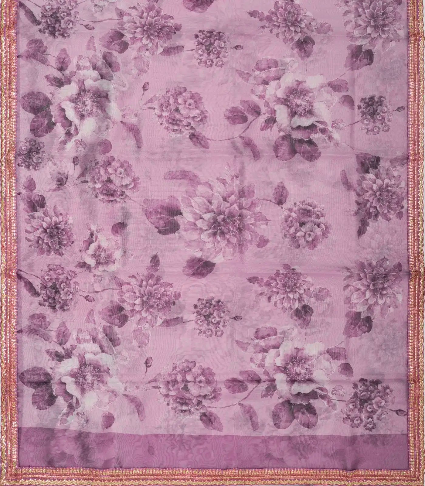 Lilac Woven Viscose Saree With Printed Floral Motifs