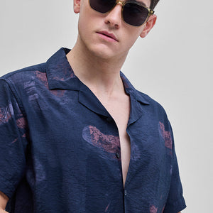 Navy Abstract Box Fit Shirt