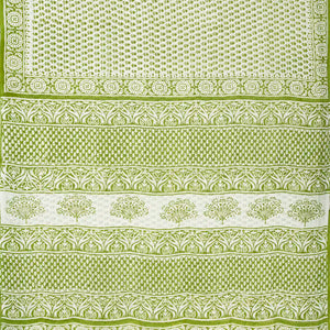 White Woven Jaipur Cotton Saree Printed With Green Floral Motifs