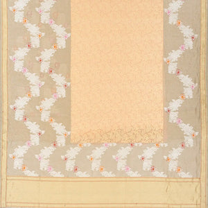 Beige Handloom Banarasi Silk Saree With Floral Jaal Motifs