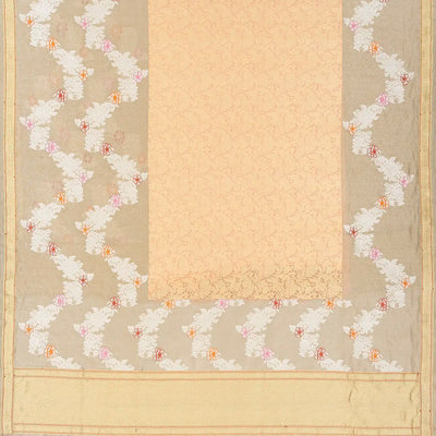 Beige Handloom Banarasi Silk Saree With Floral Jaal Motifs