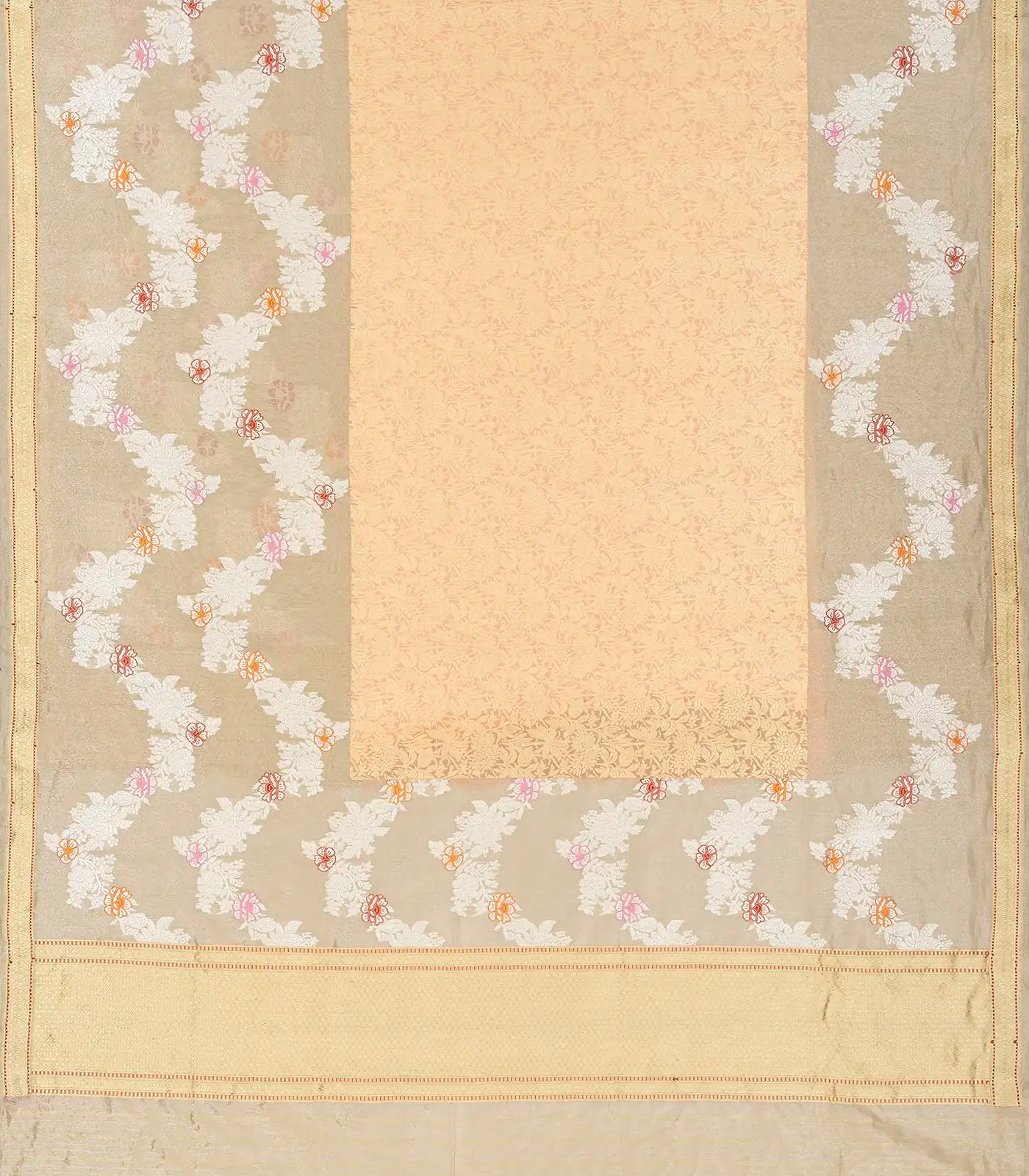 Beige Handloom Banarasi Silk Saree With Floral Jaal Motifs