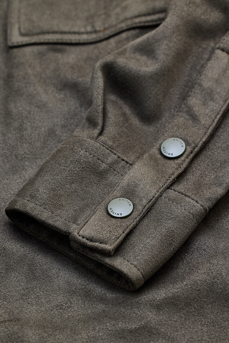 Olive Suede Snap Button Overshirt