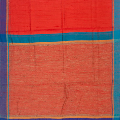 Orange Handwoven Dupion  Silk Saree With Blue & Purple Border-Orange