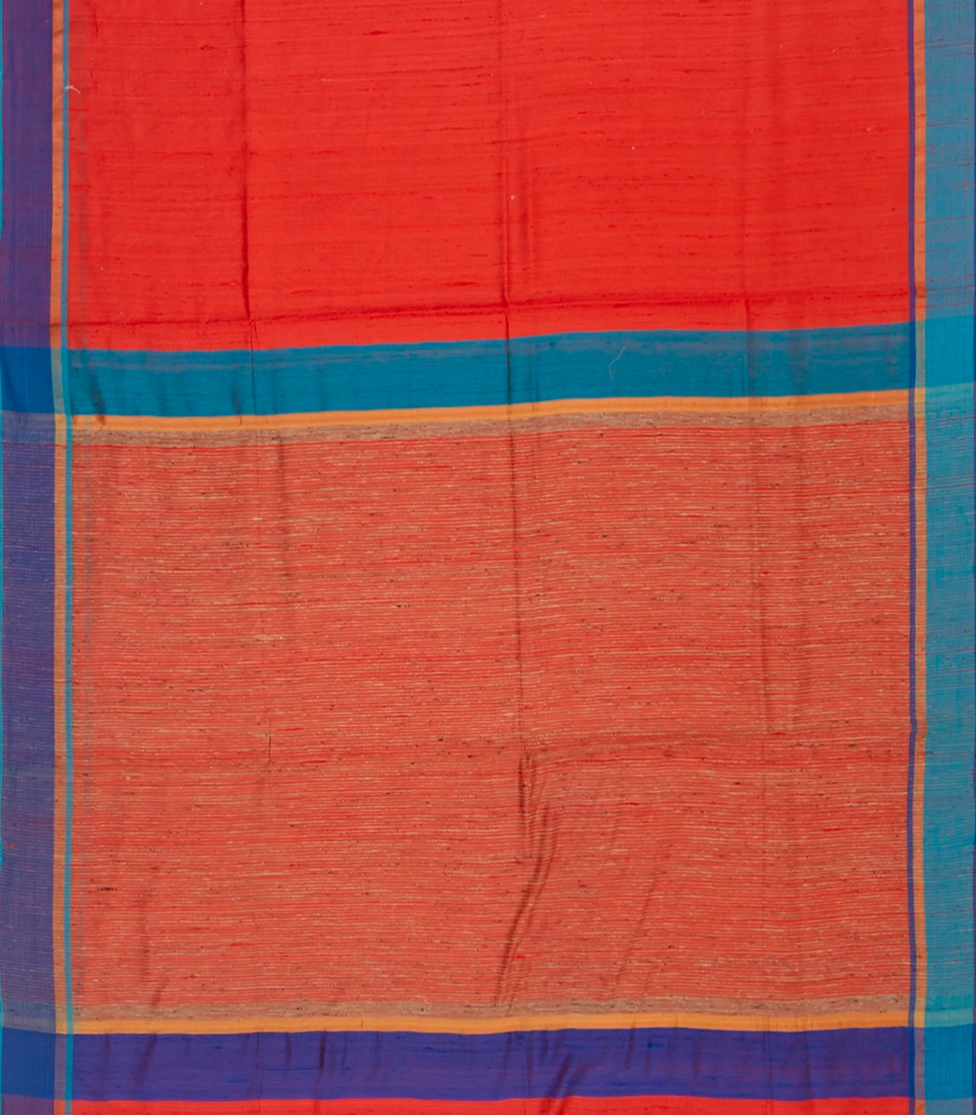 Orange Handwoven Dupion  Silk Saree With Blue & Purple Border-Orange