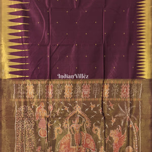 Deep Maroon with Golden Zari (Tissue) Phoda Kumbha Sambalpuri Silk Saree