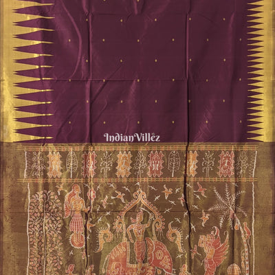 Deep Maroon with Golden Zari (Tissue) Phoda Kumbha Sambalpuri Silk Saree