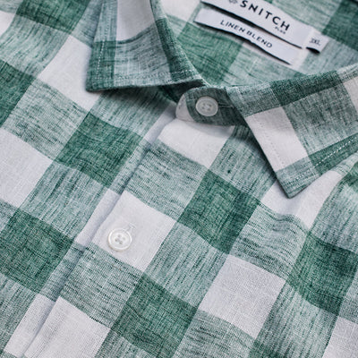 Green Checks Linen Blend Shirt