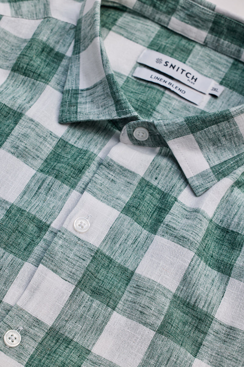 Green Checks Linen Blend Shirt