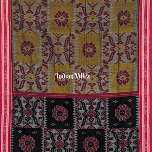 Brown Maroon Computer Design Sambalpuri Ikat Maniabandha Cotton Saree