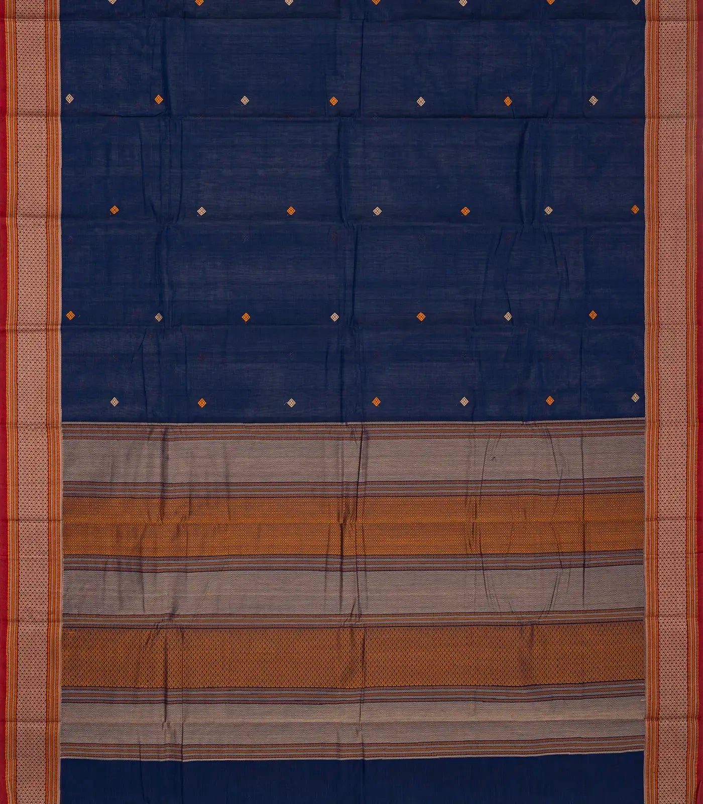 Dark Blue Handloom Kanchi Cotton Saree With Diamond Motifs