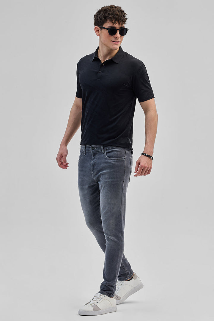 Black Textured Stitchless Polo T-Shirt