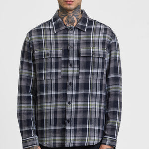 Black Flannel Checks Relaxed Fit Overshirt