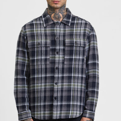 Black Flannel Checks Relaxed Fit Overshirt