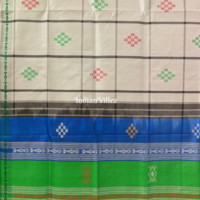 White Grey Double Pallu Pasapali Theme Berhampuri Silk Saree