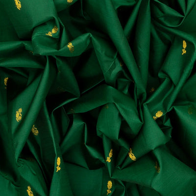 Dark Green Handloom Kanchipuram Korvai Silk Saree With Peach Border