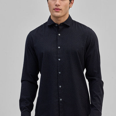 Black Mini Checks Slim Fit Shirt