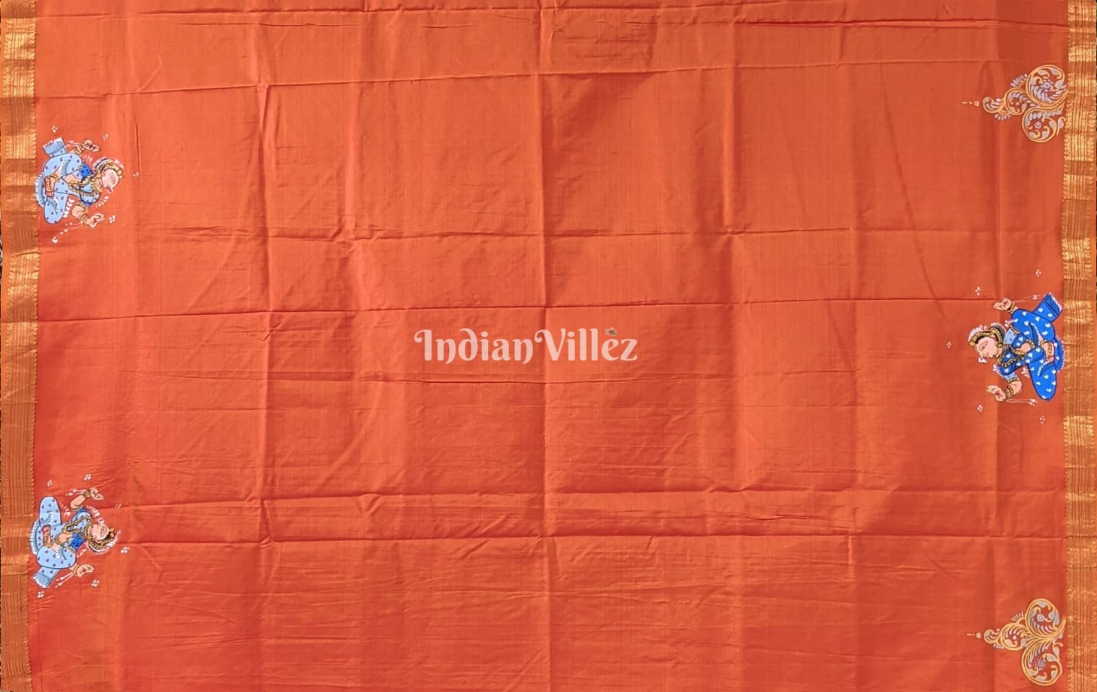 Radha Krishna Hand-Painted Pattachitra Saree