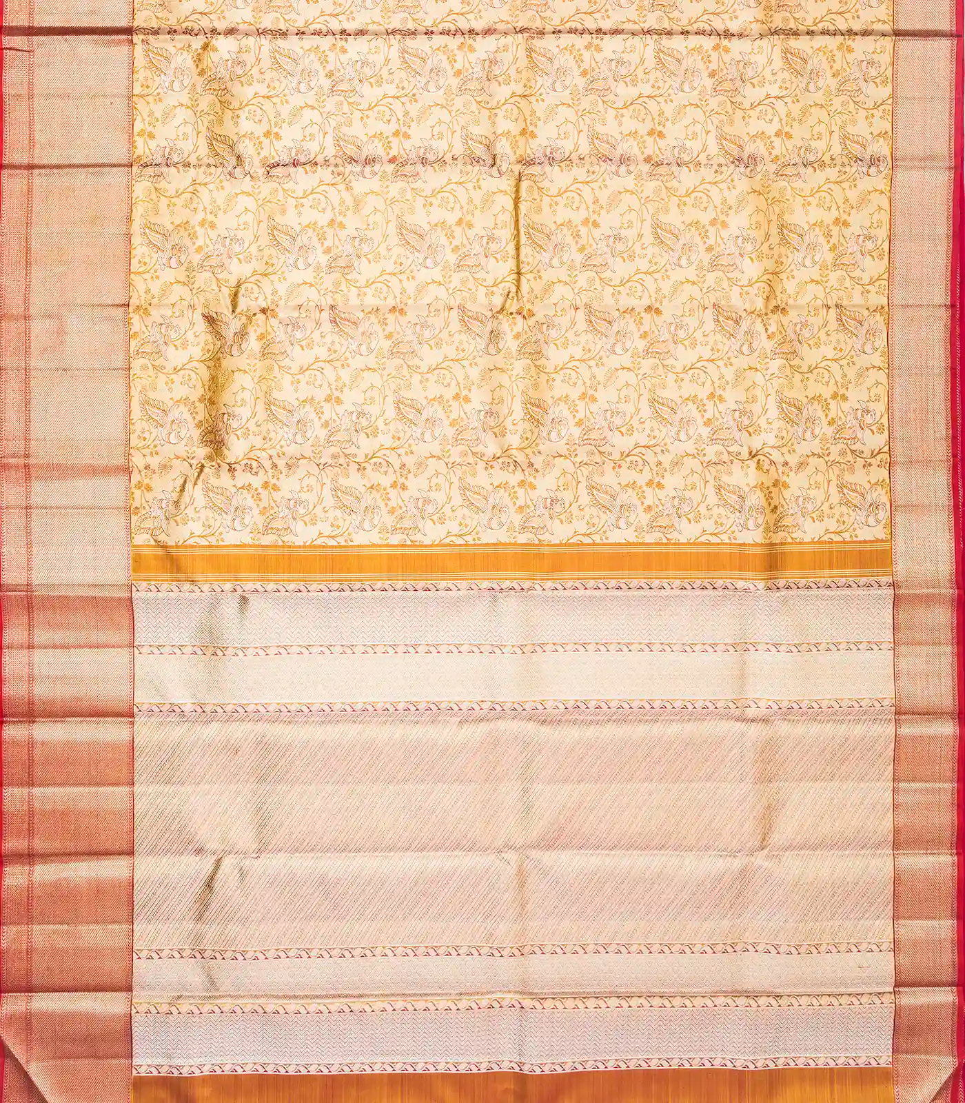Gold Handloom Kanchipuram Tissue Silk Saree With Meena Peacock Motifs