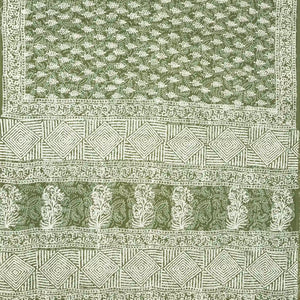 Sage Green Woven Jaipur Cotton Saree Printed With Cream Floral Motifs