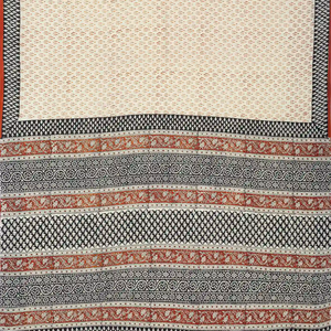 White Woven Jaipur Cotton Saree Printed With Rust Floral Motifs