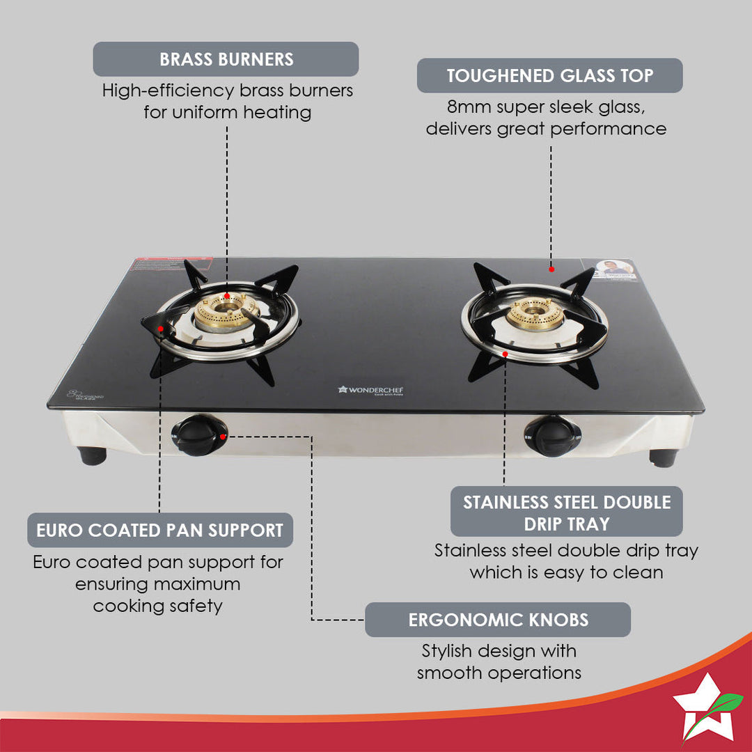 Energy 2 Burner Glass Cooktop, Black 8mm