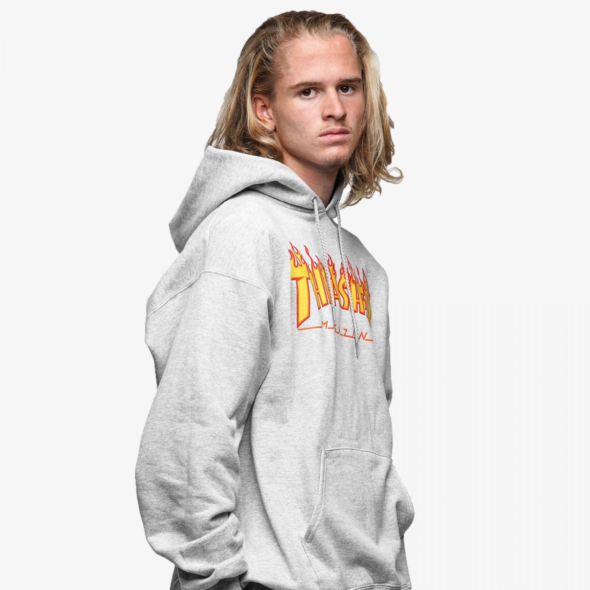 Thrasher | FLAME HOODIE  { GREY
