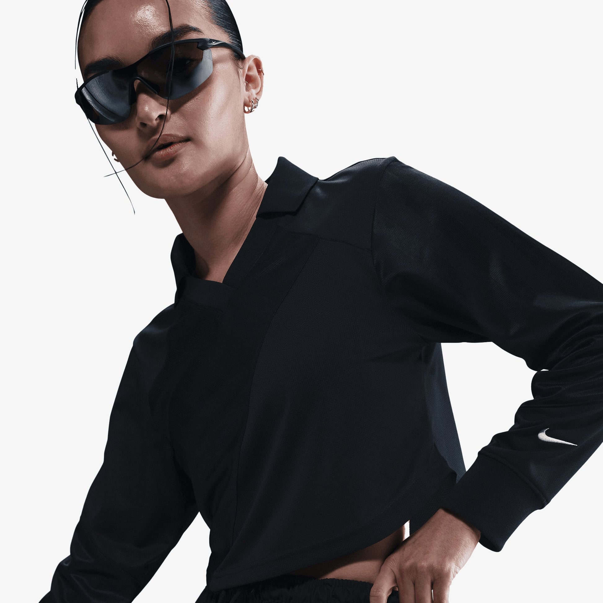 NIKE | SPORTSWEAR LONG-SLEEVE CROPPED JERSEY { BLACK/BLACK/SAIL