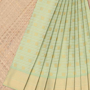 Green striped with floral motifs budget silk saree with contrast zari border & traditional zari design pallu