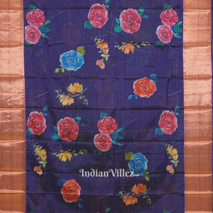 Blue Floral Digital Print Kanjivaram Silk Saree
