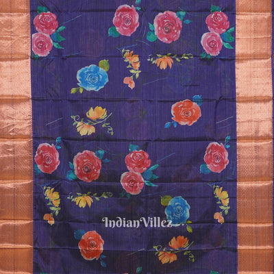 Blue Floral Digital Print Kanjivaram Silk Saree